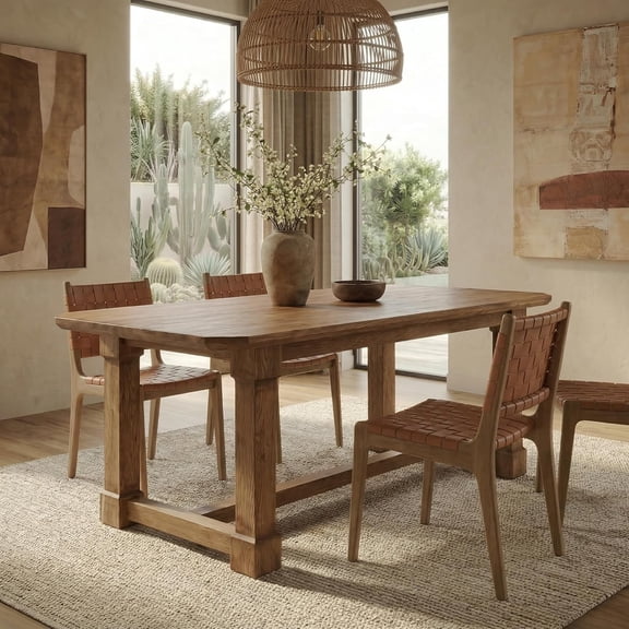 Finmind 63" Solid Wood Dining Table, Rectangular Farmhouse Kitchen Table with Sturdy Legs, Rustic Dinner Table for 4-6, Natural