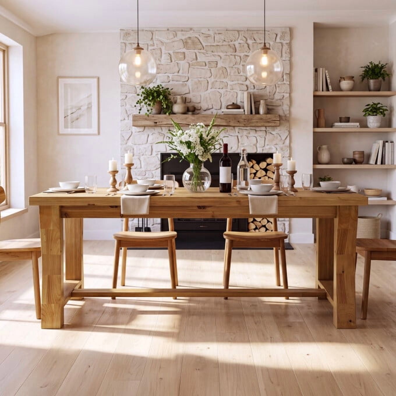Finmind 63" Solid Wood Dining Table for 4-6, Farmhouse Kitchen Table