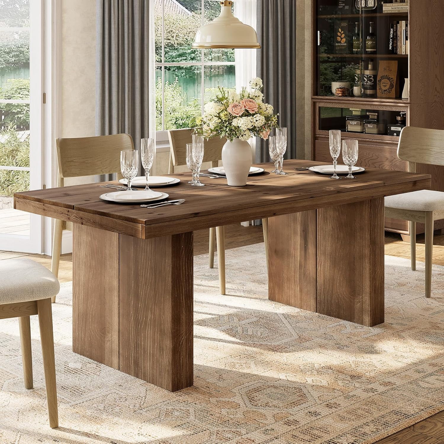 Finmind 63" Solid Wood Dining Table for 4–6, Farmhouse Rectangle ...