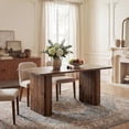 thumbnail image 1 of Finmind 63" Solid Wood Dining Table for 4-6, Farmhouse Rectangular Kitchen Table with Fluted Pedestal Base, Dark Brown, 1 of 7