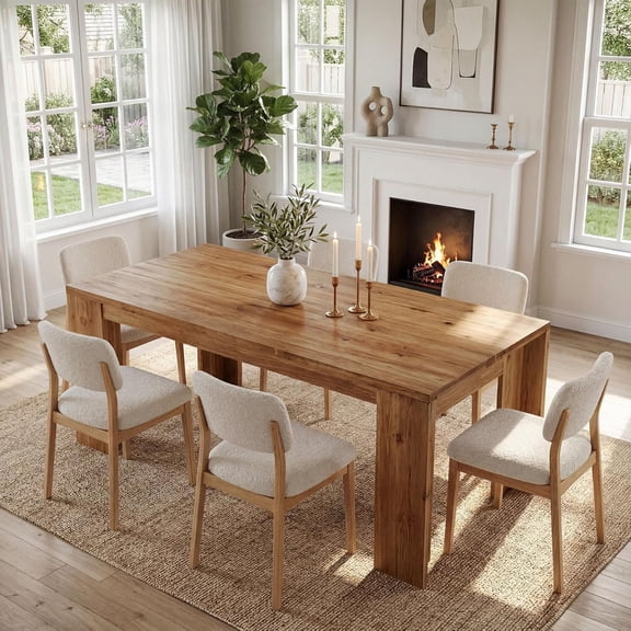 Finmind 63" Solid Wood Dining Table for 46, Farmhouse Rectangular Kitchen Table with Heavy-Duty Legs, Rustic Brown