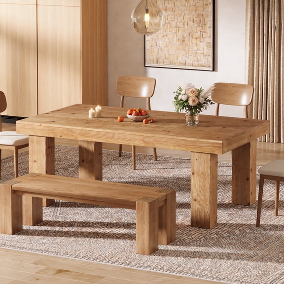 Finmind 63" Solid Wood Dining Table for 6, Farmhousee Kitchen Table for Dining Room, Brown