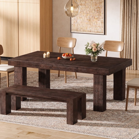 Finmind 63" Solid Wood Dining Table for 6, Farmhousee Kitchen Table for Dining Room, Walnut Brown