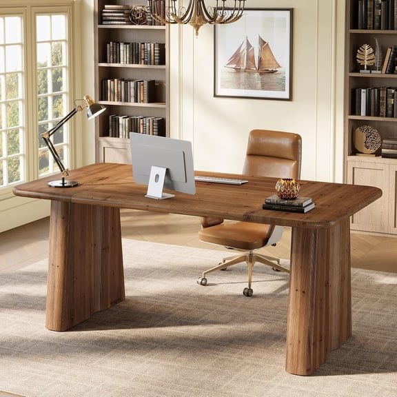 Finmind 63" Solid Wood Executive Desk, Large Writing Table for Home Office