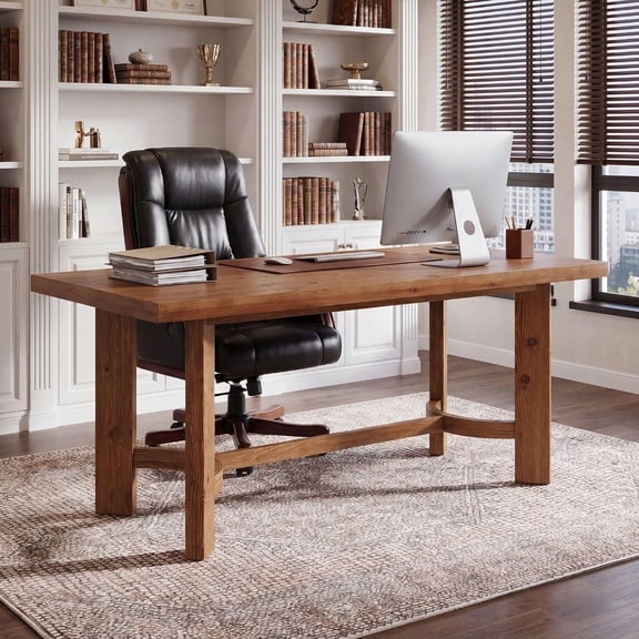 Finmind 63'' Solid Wood Executive Desk, Office Computer Desk, Walnut