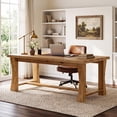 thumbnail image 1 of Finmind 63" Solid Wood Executive Office Desk, Farmhouse Computer Desk, 1 of 11