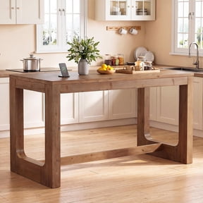 Finmind 63" Solid Wood Kitchen Island, Counter Height Table, Rustic Brown
