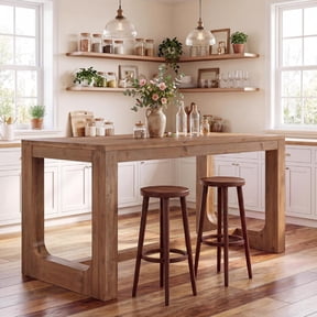 Finmind 63" Solid Wood Kitchen Island Table, Rustic Brown Counter Height Prep Table - 62.99" W 27.56" D 35.43" H