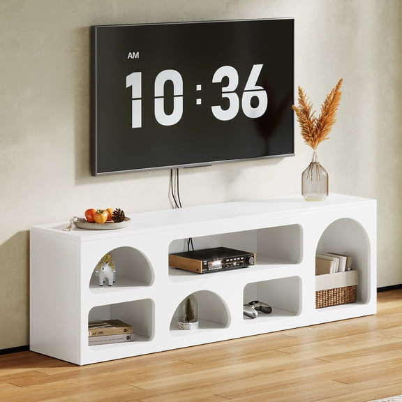 Finmind 63" TV Stand for 60/65/70-inch TVs, Modern Entertainment Center with 6 Cubes, Wood Media Console for Living Room, Bedroom, White