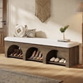 thumbnail image 1 of Finmind 63" Upholstered Entryway Bench with Arched Frame, 2-Tier Farmhouse Shoe Bench Ottoman with Shelf, for Bedroom, Hallway, Foyer, Dark Brown, 1 of 8