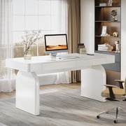 Tribesigns 63" White Desk with Drawers, Modern Executive Office Workstation with Glossy Finish for Home Office, White