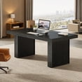 thumbnail image 1 of Finmind 63" Wood Grain Executive Desk, Large Office Computer Desk with Durable Legs, Thickened Desktop, Ideal for Workstation, Study or Conference Table, Black, 1 of 7