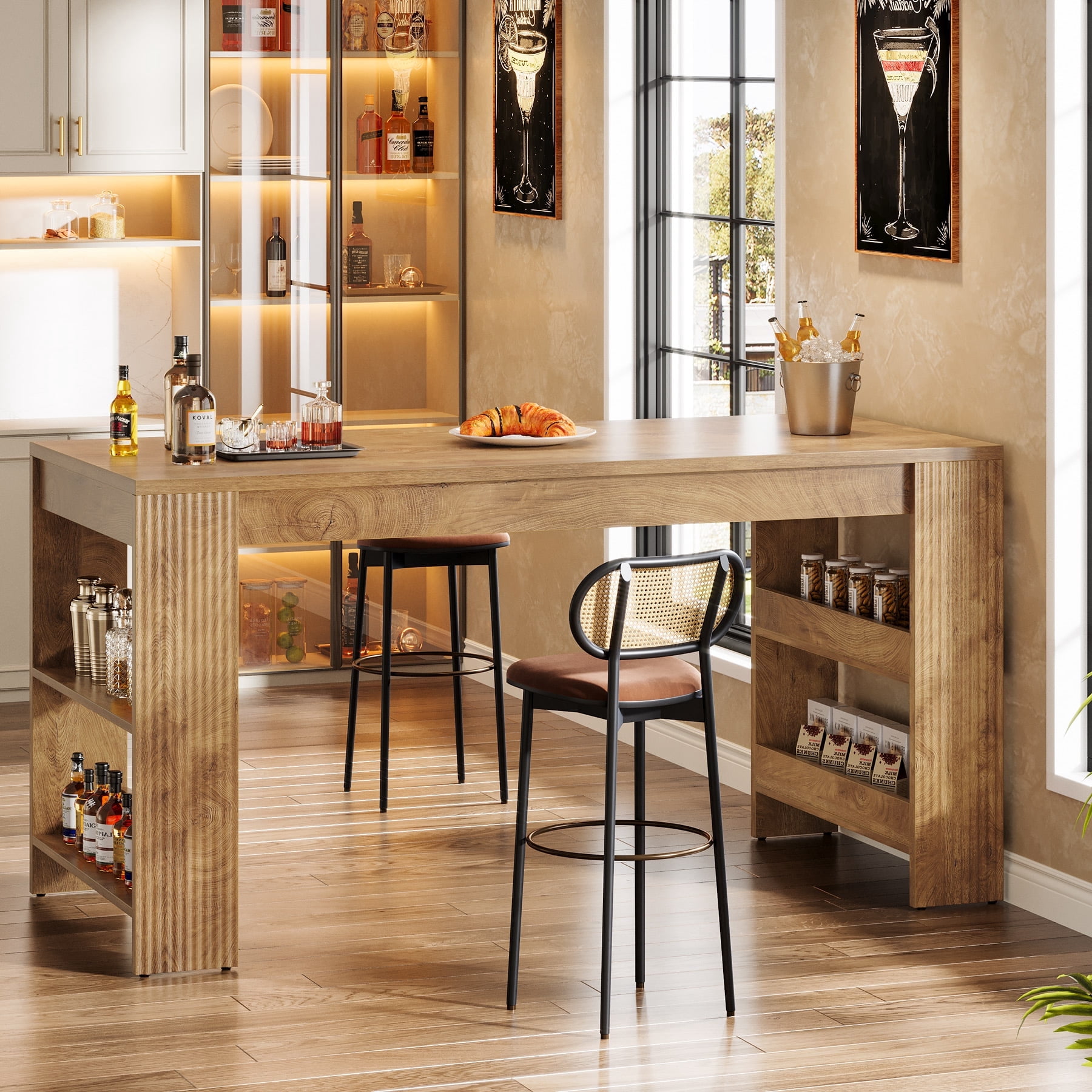 Finmind 63-inch Bar Table, Farmhouse Counter Height Pub Table with ...
