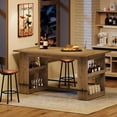 thumbnail image 1 of Finmind 63-inch Bar Table with Storage Shelves, Industrial Counter Height Pub Table, Rectangular Home Bar Units with Footrest for Kitchen, Rustic Brown, 1 of 7
