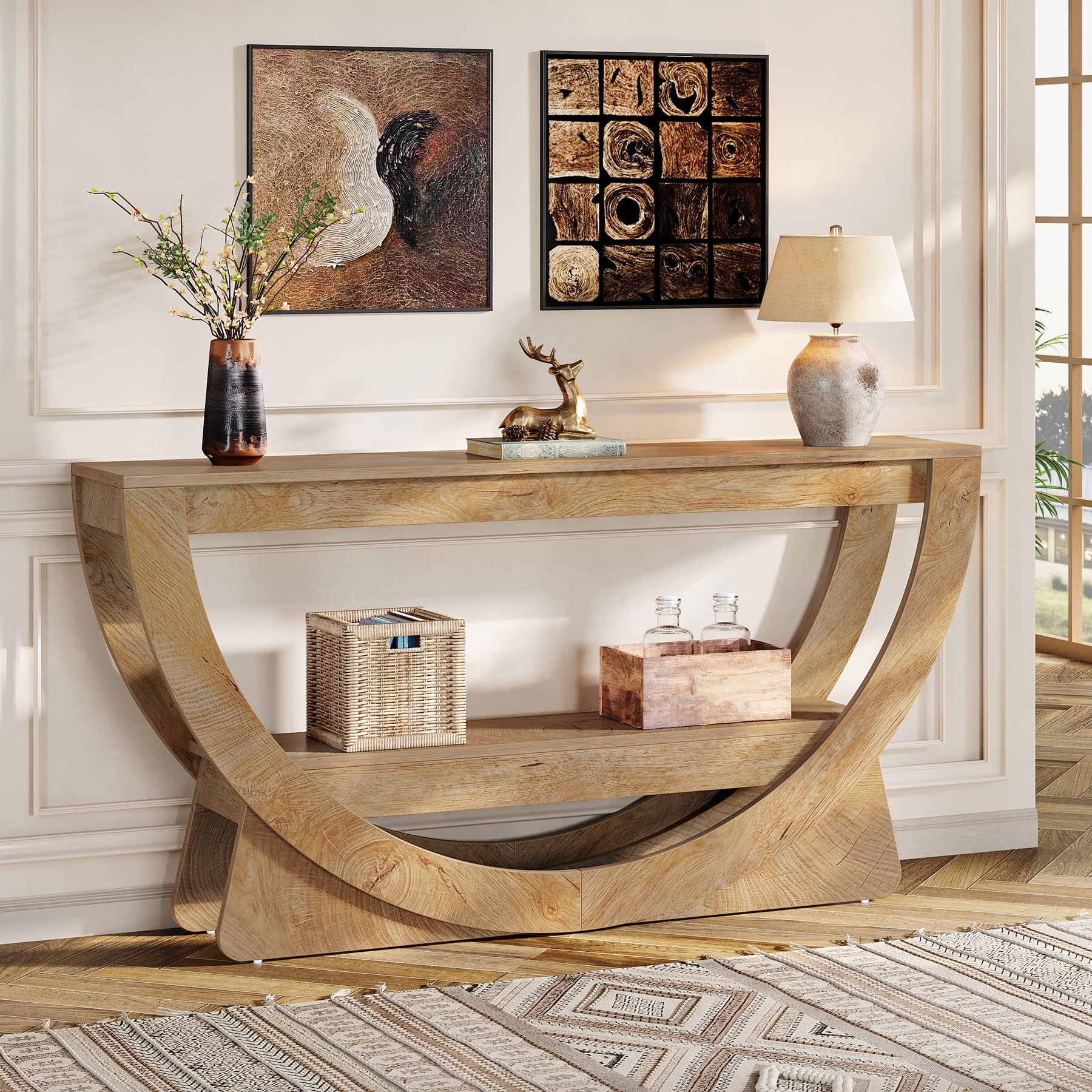Finmind 63-inch Console Table, Farmhouse Entryway Table with Arched ...