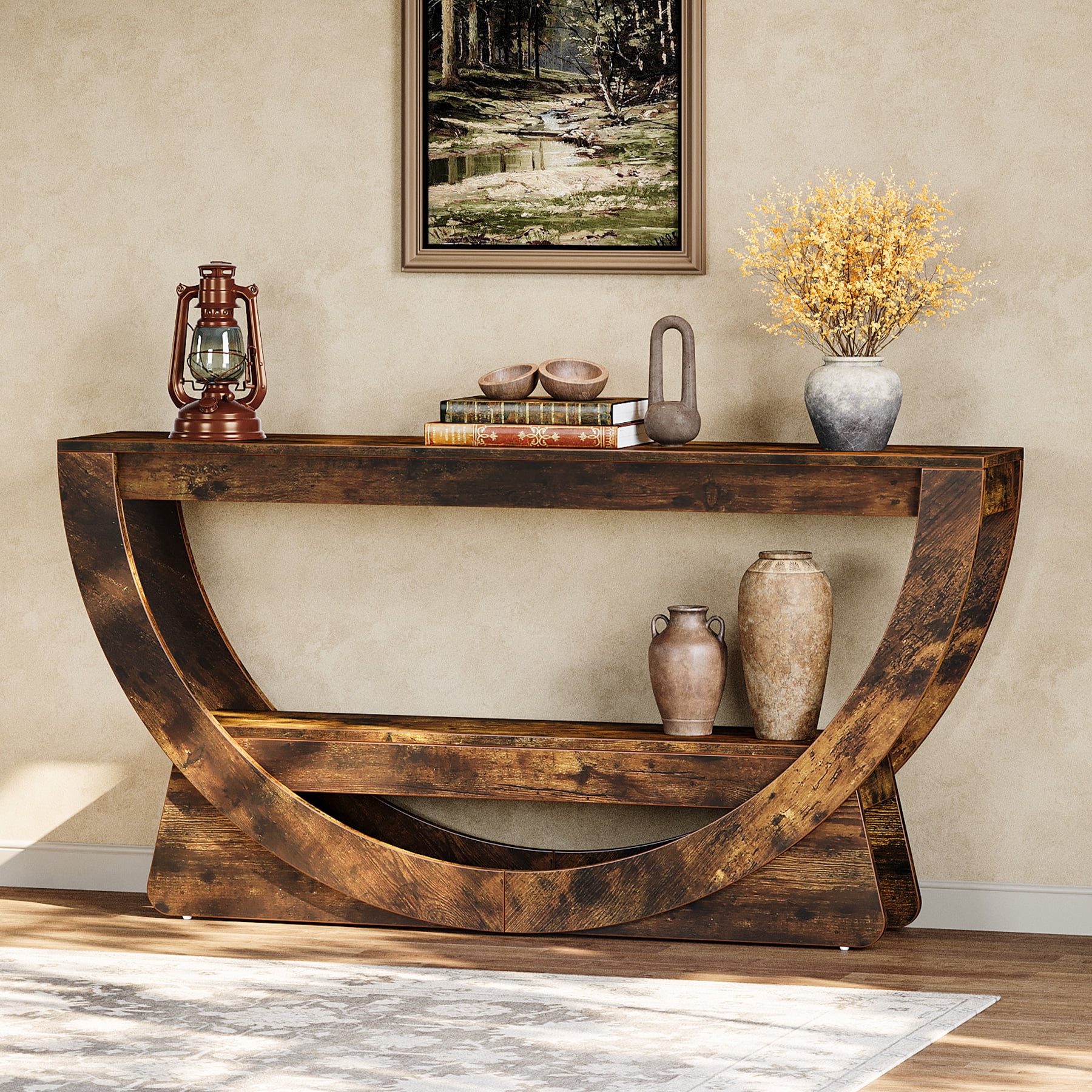 Finmind 63-inch Console Table, Farmhouse Entryway Table with Arched ...