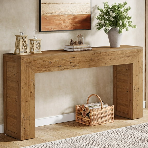 Finmind 63-inch Console Table for Entryway, Farmhouse Entryway Table, Narrow Sofa Console Behind the Couch for Hallway, Foyer, Living Room, Brown