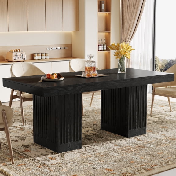 Finmind 63-inch Dining Table for 4-6 People, Modern Wood Kitchen Table with Heavy Duty Legs for Dining Room, Kitchen, Living Room, Black