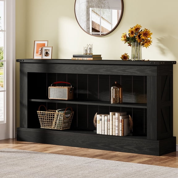Finmind 63-inch Long Console Tables for Entryway, Narrow Entry Table with Shelf for Living Room, Farmhouse Sofa Console Behind Couch, Black