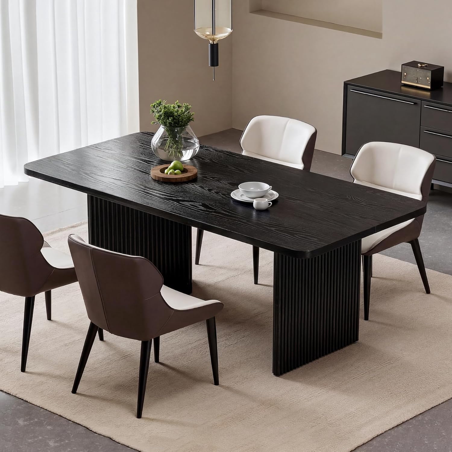 Finmind 63 inch Rectangular Dining Table for 4-6 People, Modern Black ...