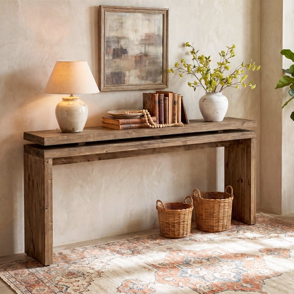 Finmind 63-inch Solid Wood Console Table, Farmhouse Sofa Table Behind Couch, Wood Console for Entryway, Hallway, Living Room, Rustic Brown