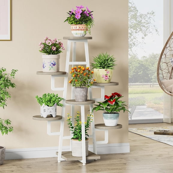 Finmind 7 Tier Plant Stand Indoor, Tall Plant Shelf for Multiple Plants, Wooden Corner Plant Pots Holder Rack Flower Stand Shelf Planter Organizer for Living Room Balcony Garden