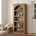 thumbnail image 1 of Finmind 70.8" 5-Tier Arched Bookshelf, Modern Wooden Open Display Storage Bookcase, Light Brown, 1 of 8