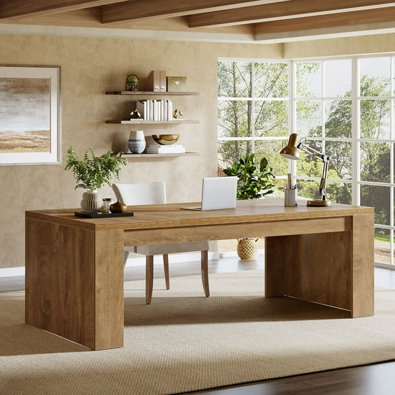 Finmind 70.86-Inch Wooden Computer Desk, Large Farmhouse Executive Office Desk