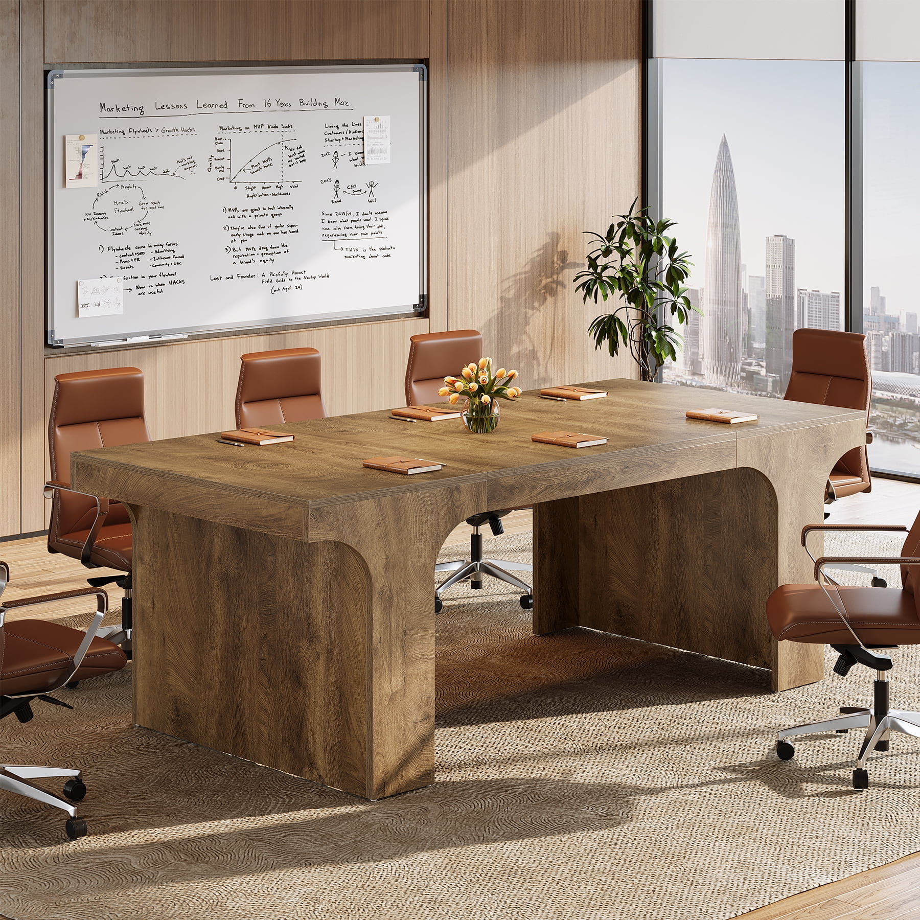 Finmind 70.87" Executive Office Desk, Large Workspace Computer Desk, Rustic Wood Writing Table