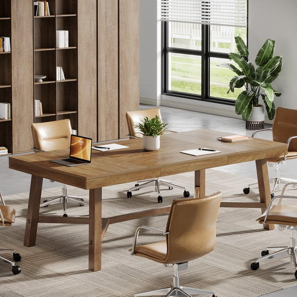 Finmind 70.87-Inch Rectangle Meeting Table, 6 ft Conference Table for 6-8 People, Light Brown