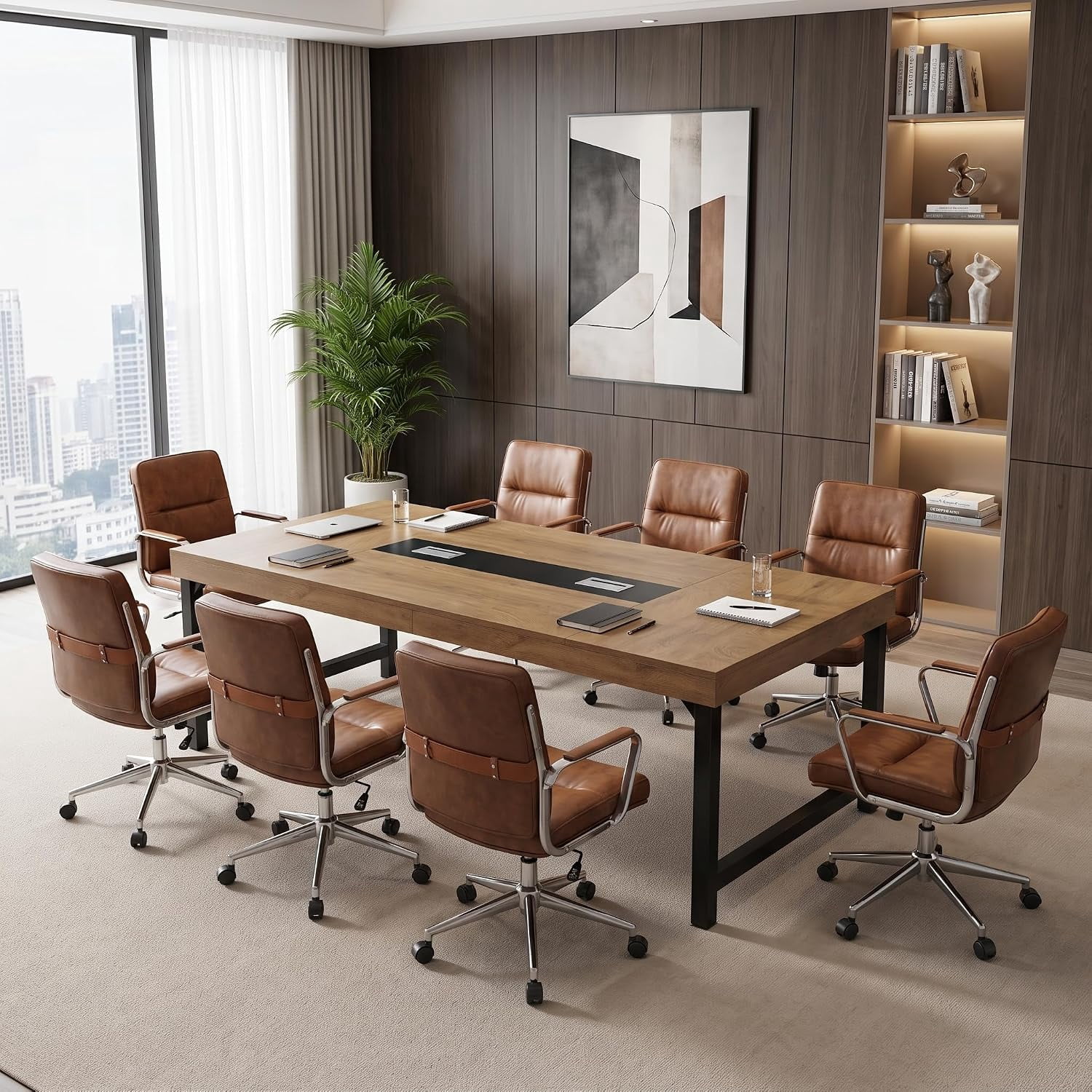 Cobference Table Finmind 70.87 in Industrial Wooden Conference Table with Steel Frame ...