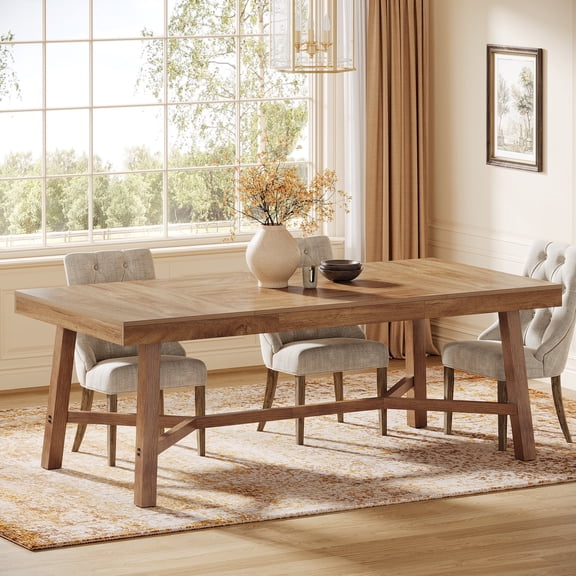 Finmind 70.9-Inch Farmhouse Dining Table for 4-6, Large Rectangle Kitchen Table with Reinforced Legs for Kitchen & Dining & Living Room, Natural
