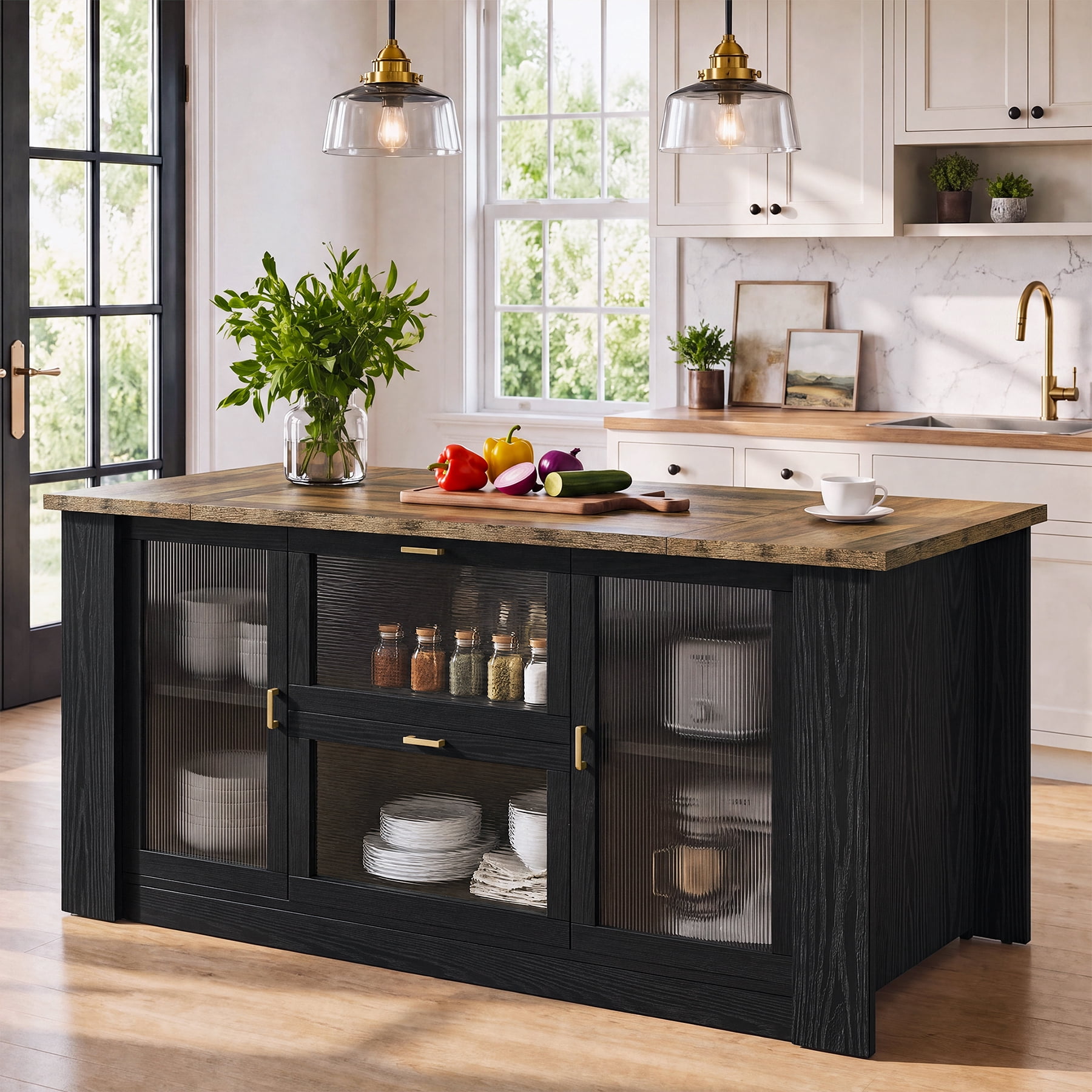 Finmind 70.9-Inch Kitchen Island with Storage Cabinets, Drawers, and ...