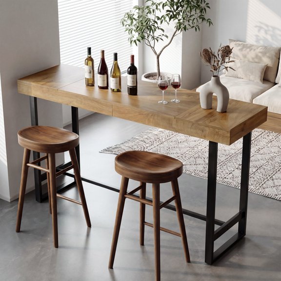 Finmind 70.9" Industrial Bar Table, Rectangular Counter Height Pub Table with Metal Frame, for Living Room, Kitchen, Rustic Brown and Black