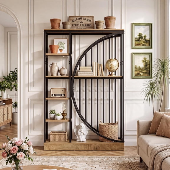 Finmind 70.9" Tall Industrial Bookshelf, 5-Tier Bookcase Room Divider, Living Room