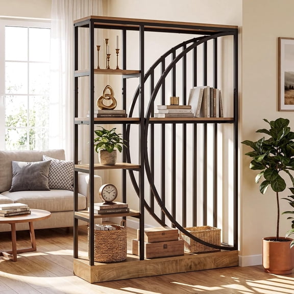 Finmind 70.9" Tall Wall Room Divider, Room Divider Screen with 5-Tier Storage Shelves