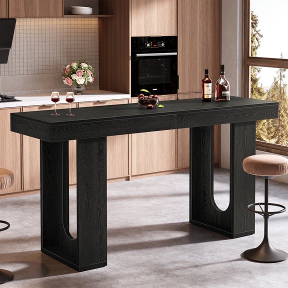 Finmind 70.9 inch Long Bar Table, Modern Counter Height Pub Table, Rectangular Home Bar Unite for Dining Room, Kitchen, Black