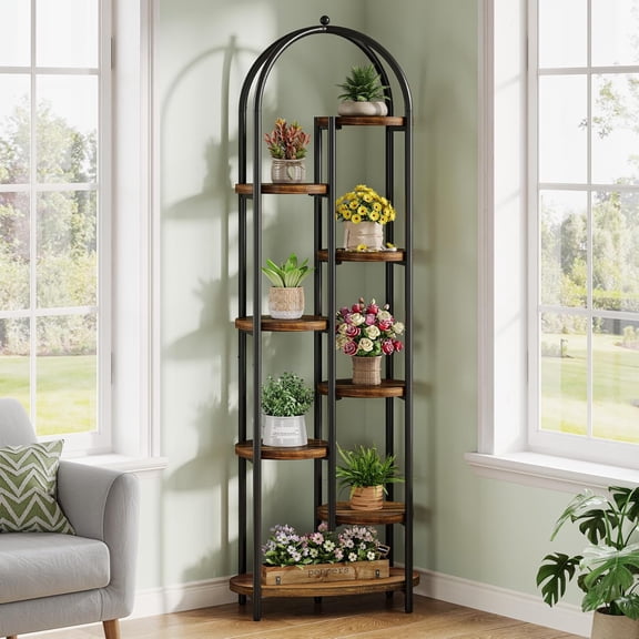 Finmind 70" Indoor Plant Stand , 8-Tier Tall Arched Plant Shelf Corner Display Rack with Metal Frame