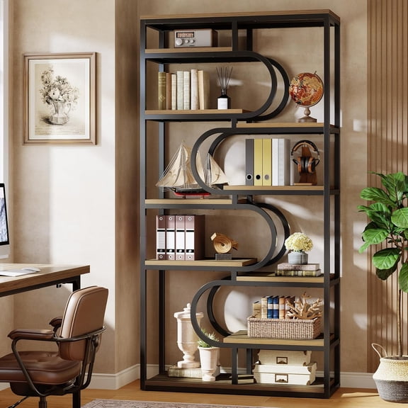 Finmind 71" 5-Tier Industrial Bookshelf, Tall Freestanding Etagere Bookcase with Heavy-Duty Metal Frame, Open Storage Display Shelves for Home Office & Living Room