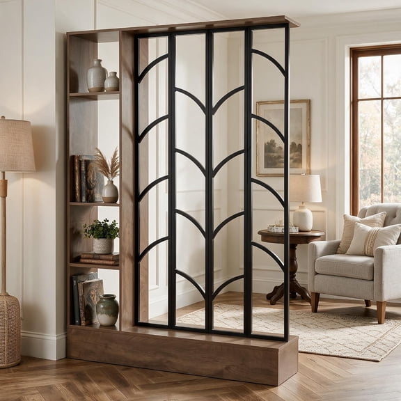 Finmind 71" Freestanding Divider Screen, Room Divider with Storage for Room Separation