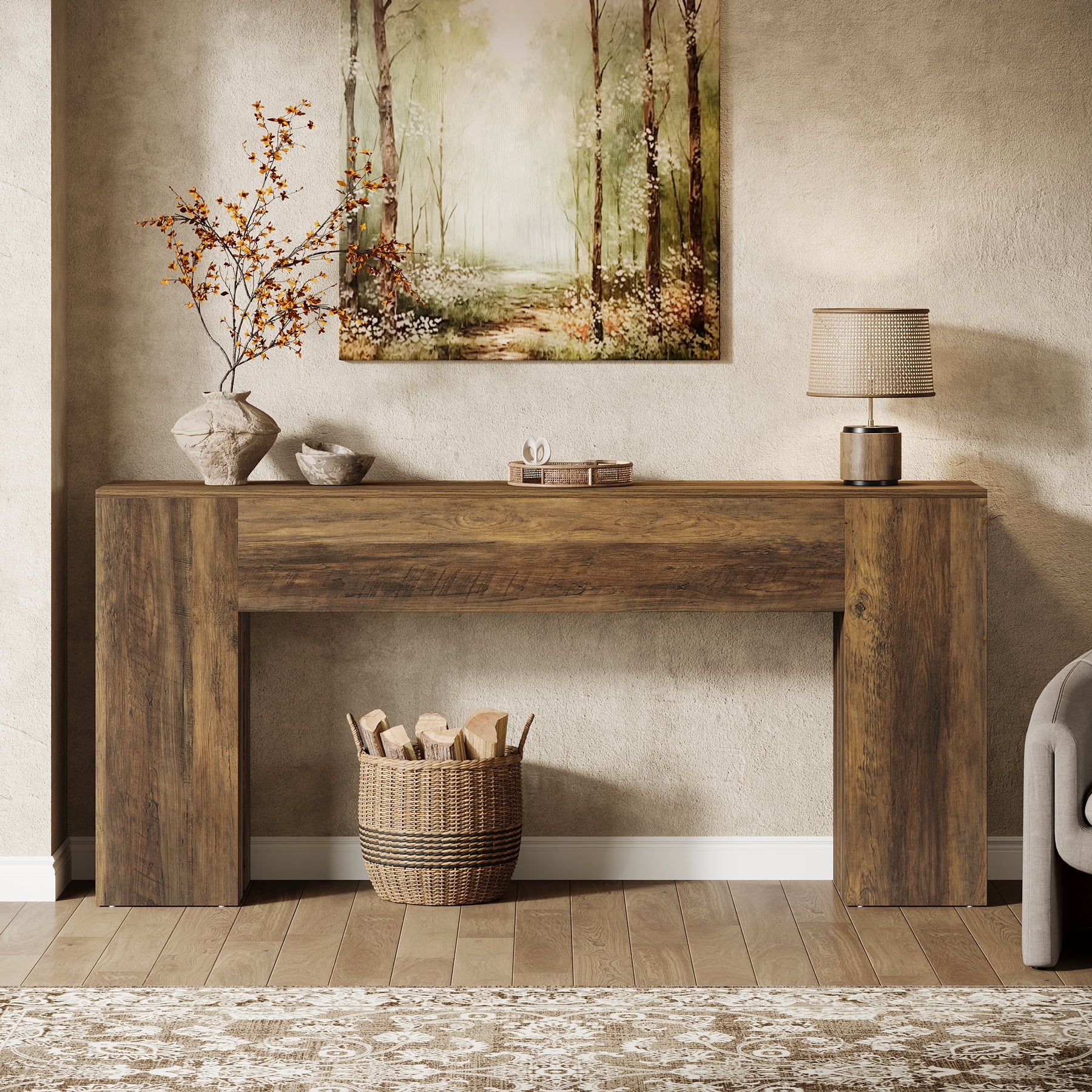 Finmind 71-Inch Long Console Table for Entryway, Farmhouse Sofa Console Behind Couch, Entry Table for Hallway, Foyer, Living Room, Rustic Brown