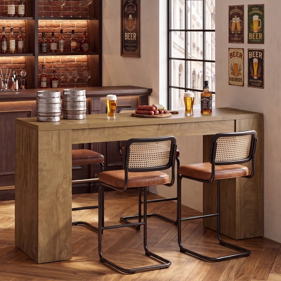 Finmind 71" Long Bar Table, Wooden Farmhouse 35.4" High Counter Height Table, Home Bar Furniture for Dining Room, Kitchen