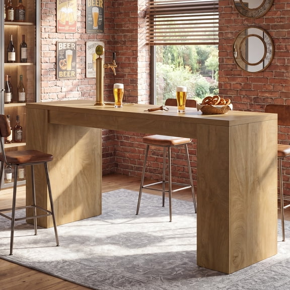 Finmind 71" Long Bar Table, Wooden Farmhouse 35.4" High Counter Height Table, Home Bar Furniture for Dining Room, Kitchen