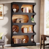 Finmind 71" Tall Black Bookcase, 4-Tier Modern Asymmetrical Freestanding Shelf for Living Room