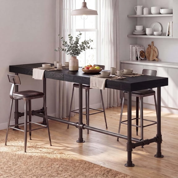 Finmind 72" Solid Wood Counter Height Dining Table for 6–8 People, Industrial Bar Table, Black