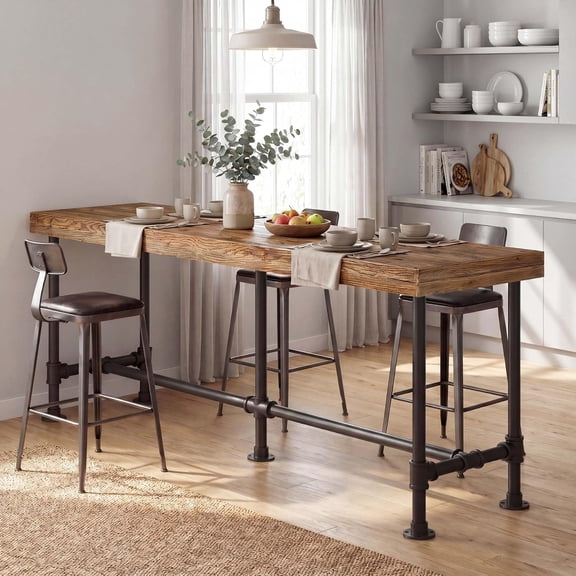 Finmind 72" Solid Wood Counter Height Dining Table for 6–8 People, Industrial Bar Table, Rustic Brown