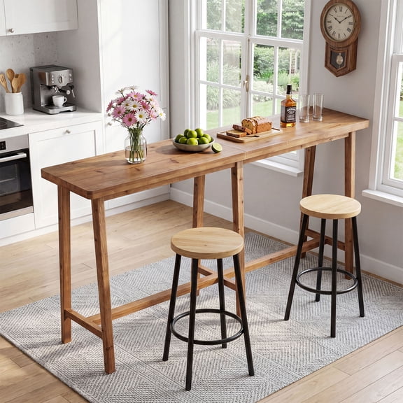 Finmind 78.7" Bar Table,  Long Counter Height Pub Table for Kitchen, Dining Room, Bistro, Home bar, Brown