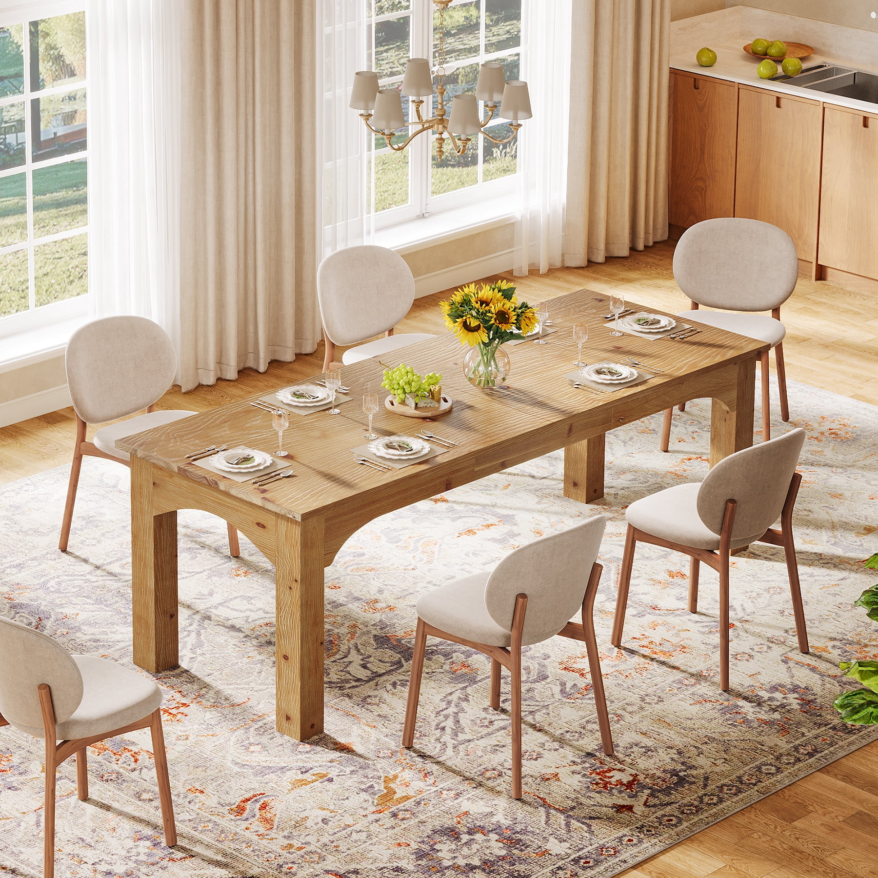 Finmind 78.7" Dining Table for 6-8, Farmhouse Solid Wood Long Kitchen ...