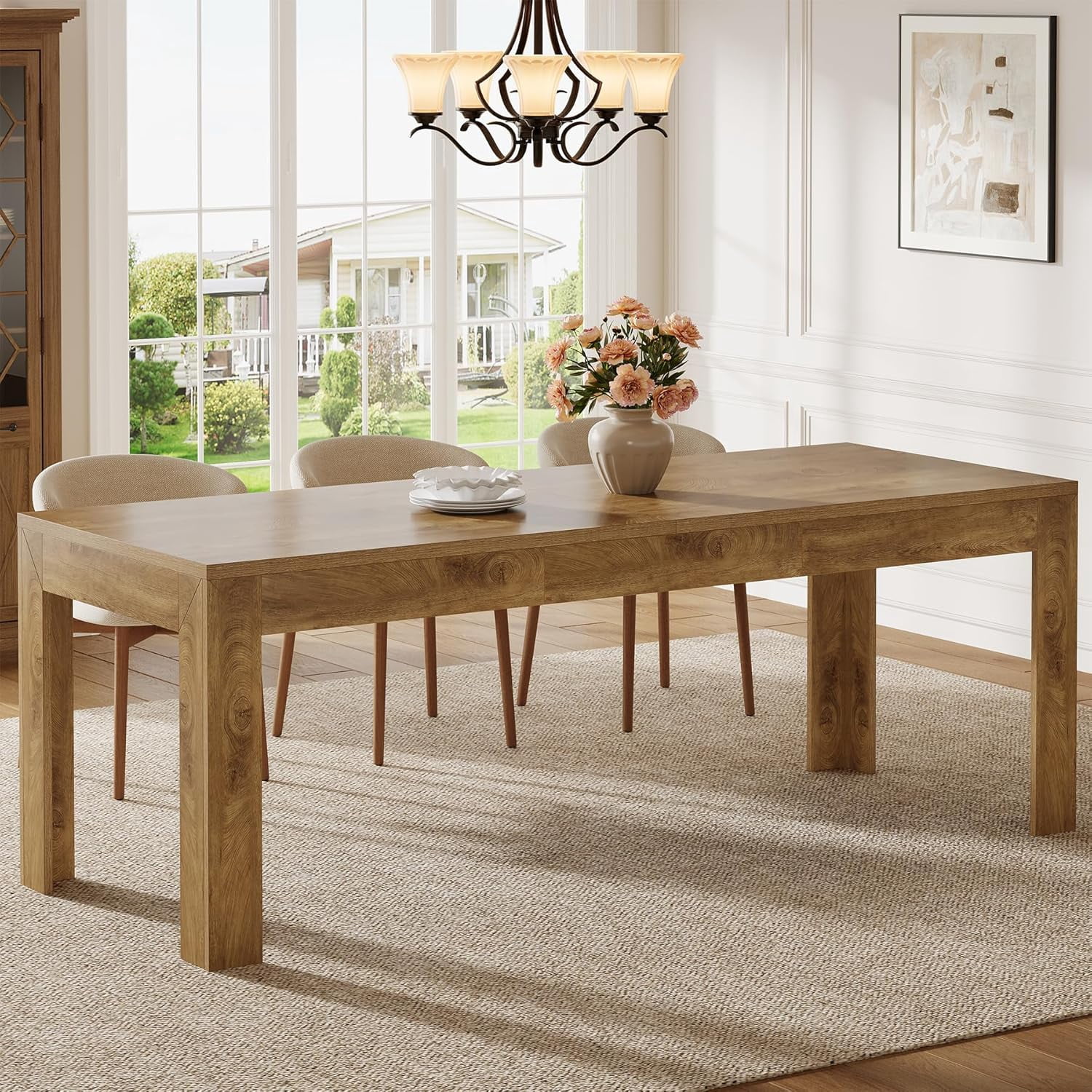 Finmind 78.7" Dining Table for 6-8, Farmhouse Wood Long Rectangle ...