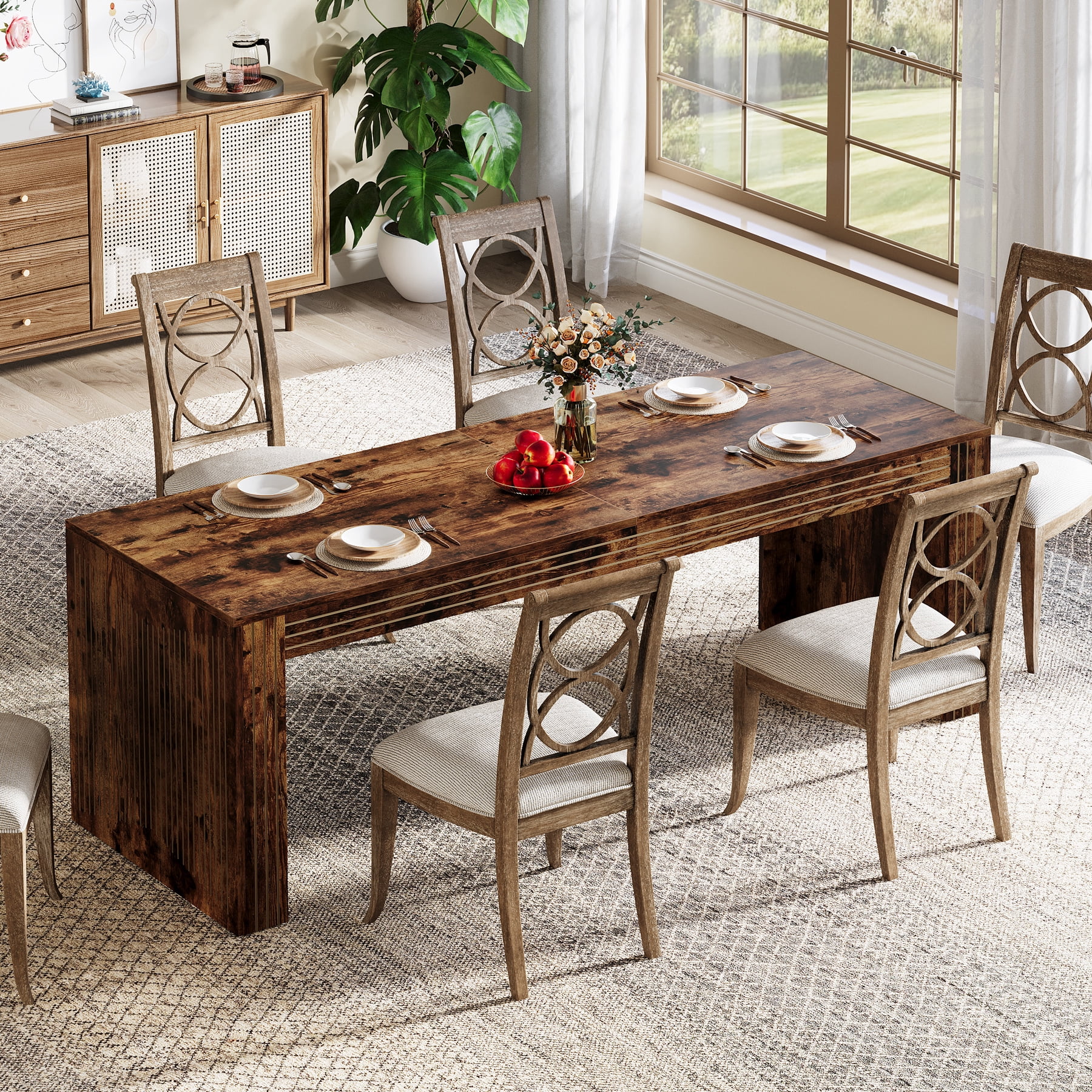 Finmind Farmhouse Dining Table for 6-8 People, 78.7 Inch Rectangular ...